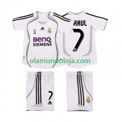 Camisola Real Madrid RAUL 7 2007 Retro Criança Equipamento Primeiro 2006 Manga Curta